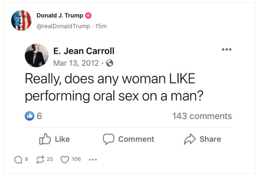 Anal Sex Trump Amplifies E Jean Carroll Sex Column Promo 1608